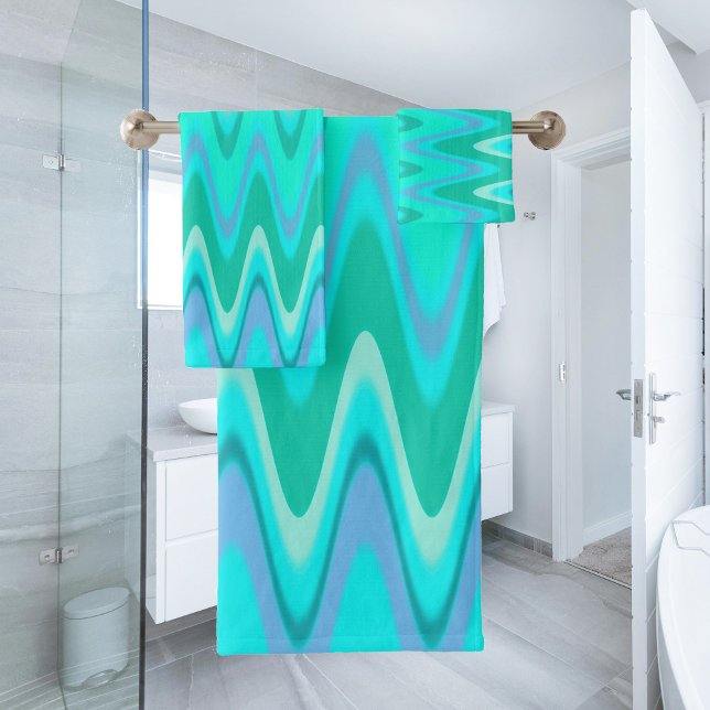 Modern zigzag pattern - waves in turquoise bath towel set (Creator Uploaded)