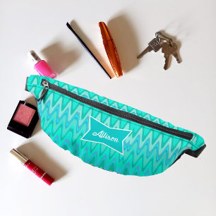 Modern zigzag pattern - waves in turquoise bum bags