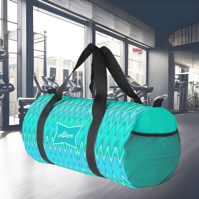 Modern zigzag pattern - waves in turquoise duffle bag (Creator Uploaded)