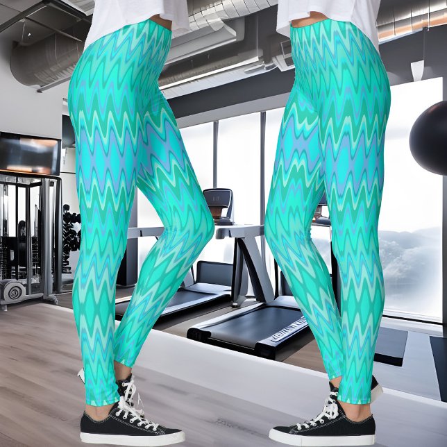 Modern zigzag pattern - waves in turquoise leggings (Creator Uploaded)