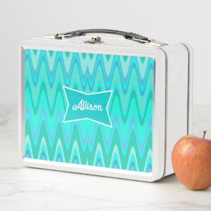 Modern zigzag pattern - waves in turquoise metal lunch box