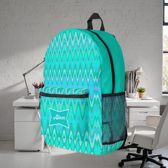 Modern zigzag pattern - waves in turquoise printed backpack (Creator Uploaded)