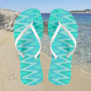 Modern zigzag pattern - waves in turquoise thongs