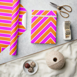 Modern Zigzag Stripe Hot Pink Orange Wrapping Paper