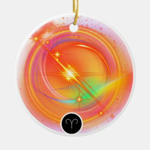 Modern Zodiac Sign ARIES Quote   Element Fire Ceramic Ornament