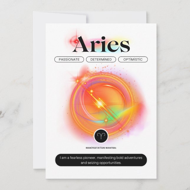 Modern Zodiac Sign ARIES Quote | Element Fire Invitation (Front)