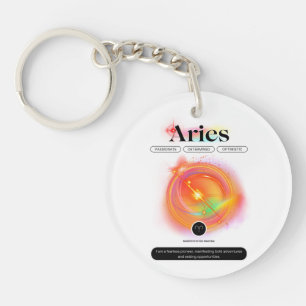 Modern Zodiac Sign ARIES Quote Element Fire Key Ring