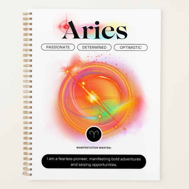 Modern Zodiac Sign ARIES Quote | Element Fire Planner (Front)