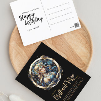 Modern Zodiac Sign Blue Gold Virgin Virgo Birthday Postcard