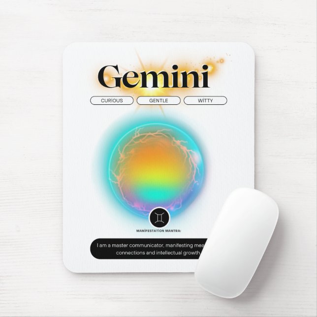 Modern Zodiac Sign Gemini Quote Air Element Mouse Pad (With Mouse)
