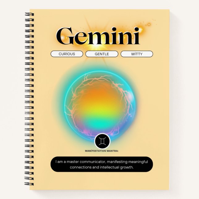 Modern Zodiac Sign Gemini Quote Air Element Notebook (Front)