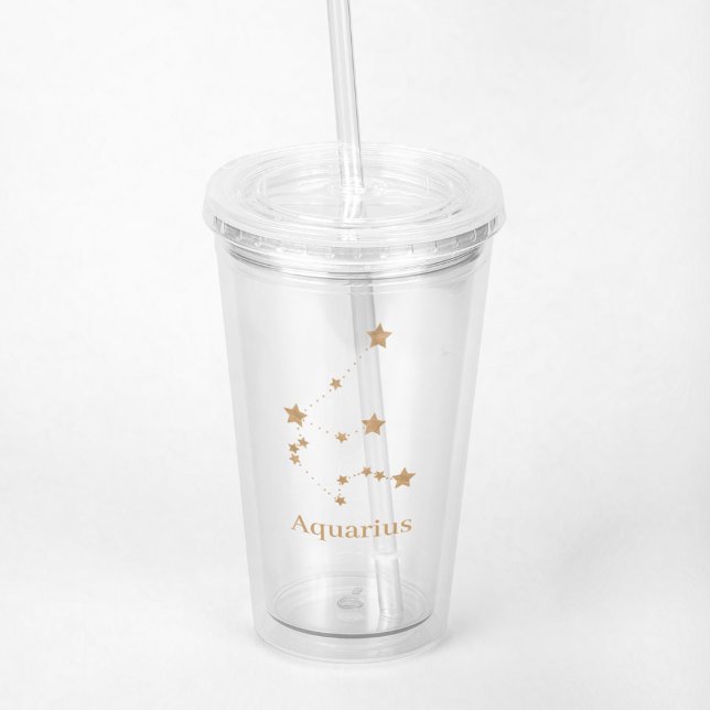 Modern Zodiac Sign Gold Aquarius | Element Air Acrylic Tumbler (Creator Uploaded)