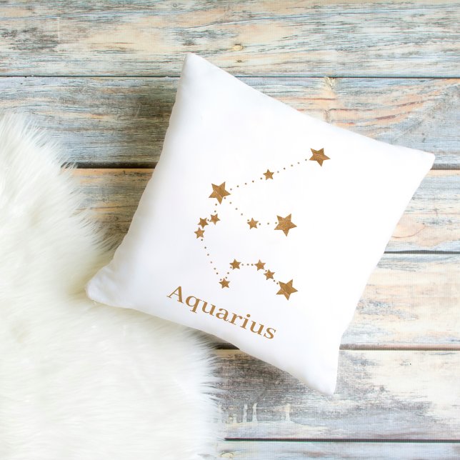 Modern Zodiac Sign Gold Aquarius | Element Air Cushion (Creator Uploaded)