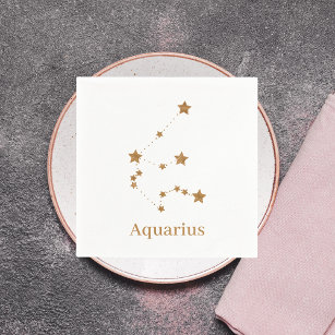 Modern Zodiac Sign Gold Aquarius   Element Air Napkin