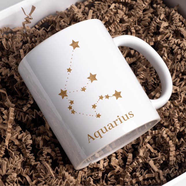 Modern Zodiac Sign Gold Aquarius | Element Air Two-Tone Coffee Mug (Creator Uploaded)