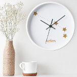 Modern Zodiac Sign Gold Aries | Element Fire Round Clock<br><div class="desc">Modern Zodiac Sign Gold Aries | Element Fire</div>