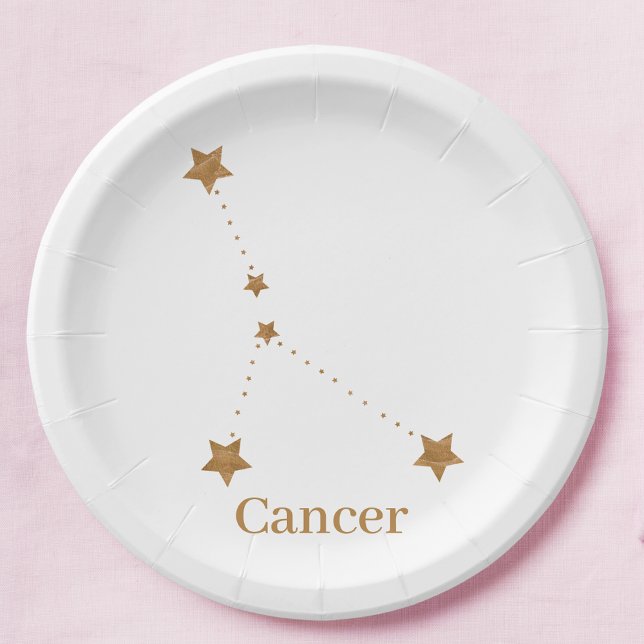 Modern Zodiac Sign Gold Cancer | Element Water Paper Plate (Creator Uploaded)