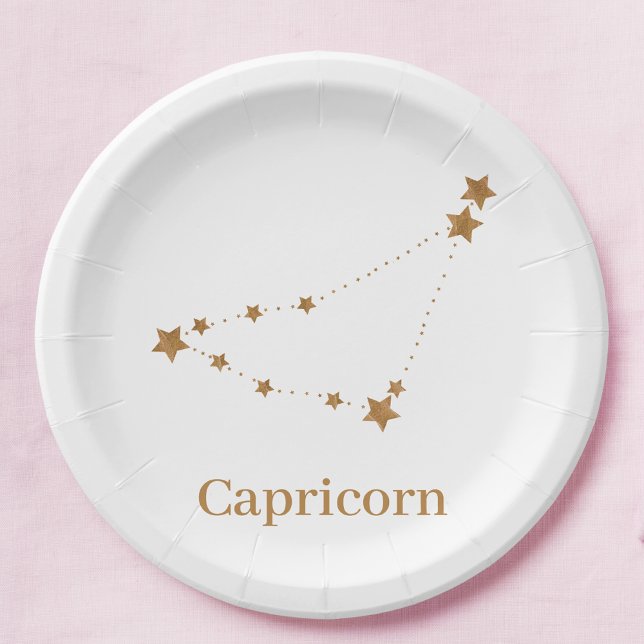 Modern Zodiac Sign Gold Capricorn | Element Earth Paper Plate (Creator Uploaded)