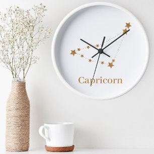Modern Zodiac Sign Gold Capricorn   Element Earth Round Clock