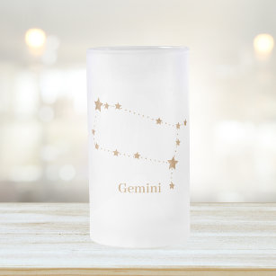 Modern Zodiac Sign Gold Gemini   Element Air  Frosted Glass Beer Mug