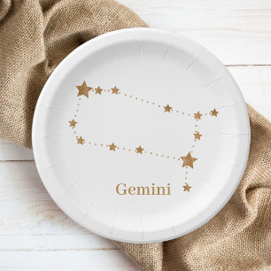 Modern Zodiac Sign Gold Gemini   Element Air Paper Plate