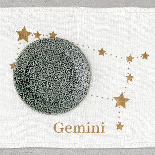 Modern Zodiac Sign Gold Gemini   Element Air  Tea Towel