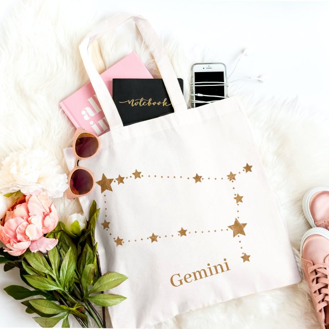 Modern Zodiac Sign Gold Gemini | Element Air Tote Bag (Creator Uploaded)