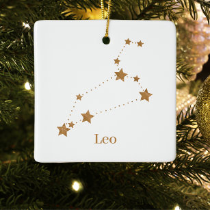 Modern Zodiac Sign Gold Leo   Element Fire Ceramic Ornament