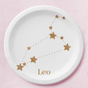 Modern Zodiac Sign Gold Leo Element Fire Paper Plate