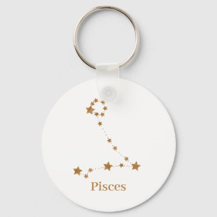 Modern Zodiac Sign Gold Pisces   Element Water Key Ring