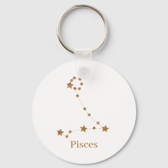 Modern Zodiac Sign Gold Pisces | Element Water Key Ring (Front)