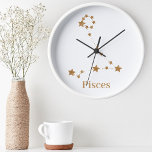 Modern Zodiac Sign Gold Pisces | Element Water Round Clock<br><div class="desc">Modern Zodiac Sign Gold Pisces | Element Water</div>