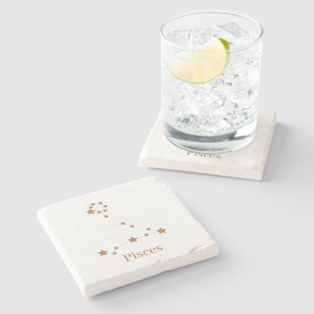 Modern Zodiac Sign Gold Pisces | Element Water Stone Coaster (Side)