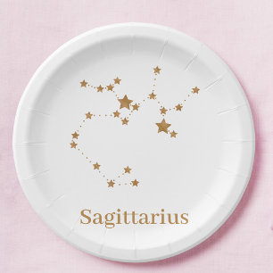 Modern Zodiac Sign Gold Sagittarius Element Fire Paper Plate