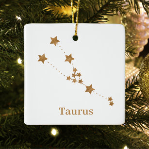 Modern Zodiac Sign Gold Taurus   Element Earth Ceramic Ornament