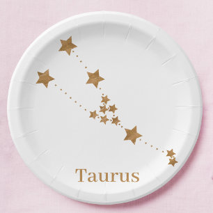 Modern Zodiac Sign Gold Taurus   Element Earth Paper Plate