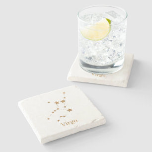 Modern Zodiac Sign Gold Virgo   Element Earth Stone Coaster