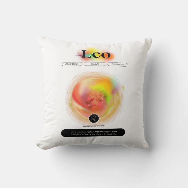 Modern Zodiac Sign Leo Quote | Element Fire Cushion (Front)