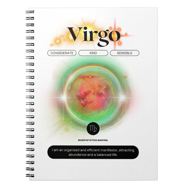 Modern Zodiac Sign Virgo Quote Earth Element Notebook (Front)