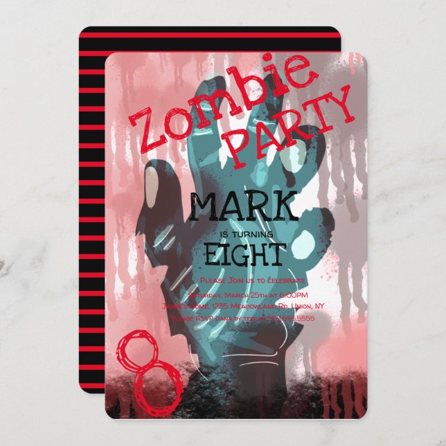 Modern Zombie Hands Bloody Halloween Birthday Invitation (Front/Back)