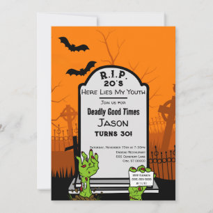 Modern Zombie Horror Themed 30th Birthday Party Invitation