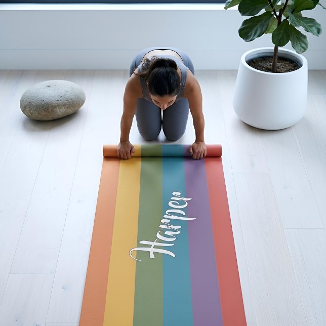 Moderna Linear | MCM Rainbow Personalised Yoga Mat (Lifestyle Shot)