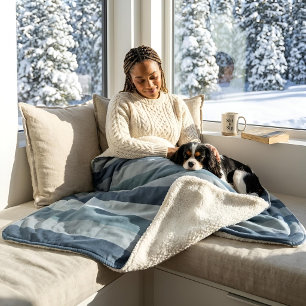 Moderna Linear   Slate & Nordic Sea Sherpa Blanket