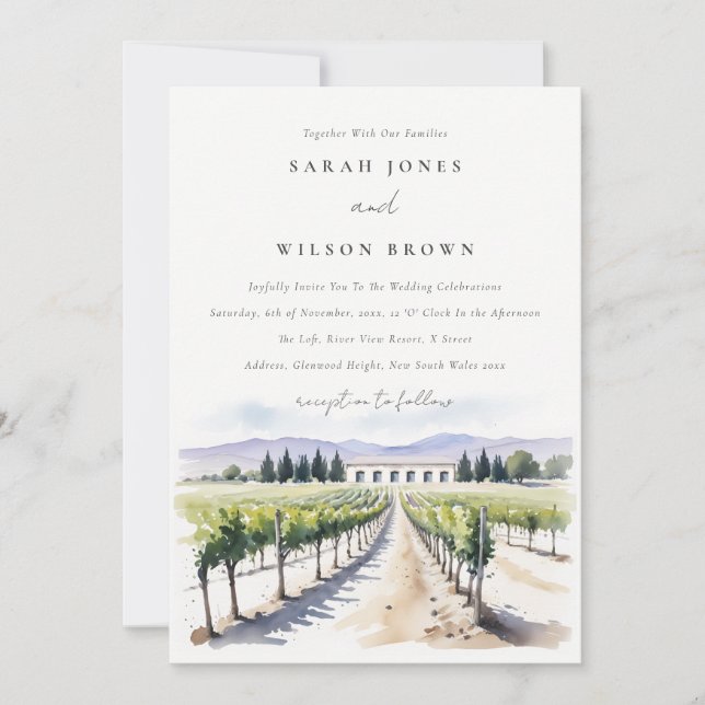 Moderna Watercolor Fashion Vineyard Landscaped Bod Invitation (Front)