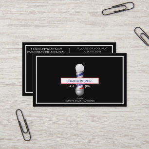 ModernBarbershop Barber Pole Elegant Black Loyalty Business Card