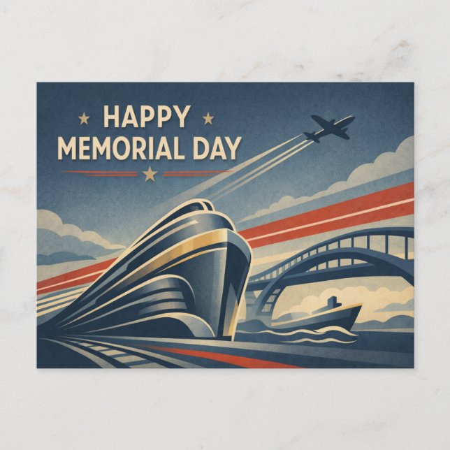 Moderne Transportation Tribute Memorial Day  Holiday Postcard (Front)