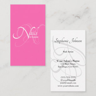 ModernElegant Pink Monogram Typography Nail Artist Business Card