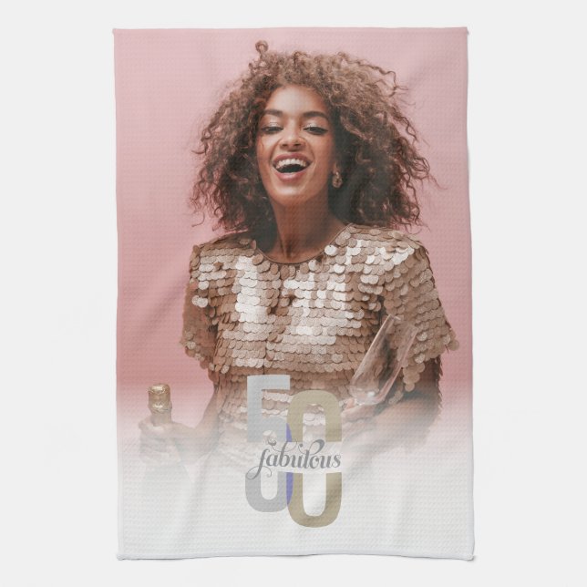 ModernFifty & Fabulous 50th Birthday Elegant Photo Tea Towel (Vertical)