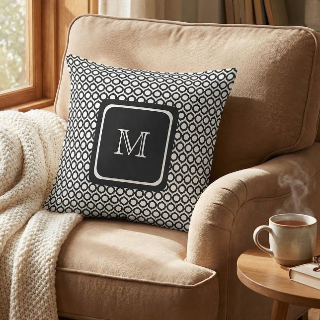 ModernGeometric Monogram Black White Cushion (Creator Uploaded)