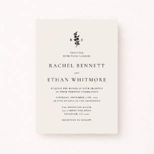 modernI vory Botanical Monogram Wedding Invitation